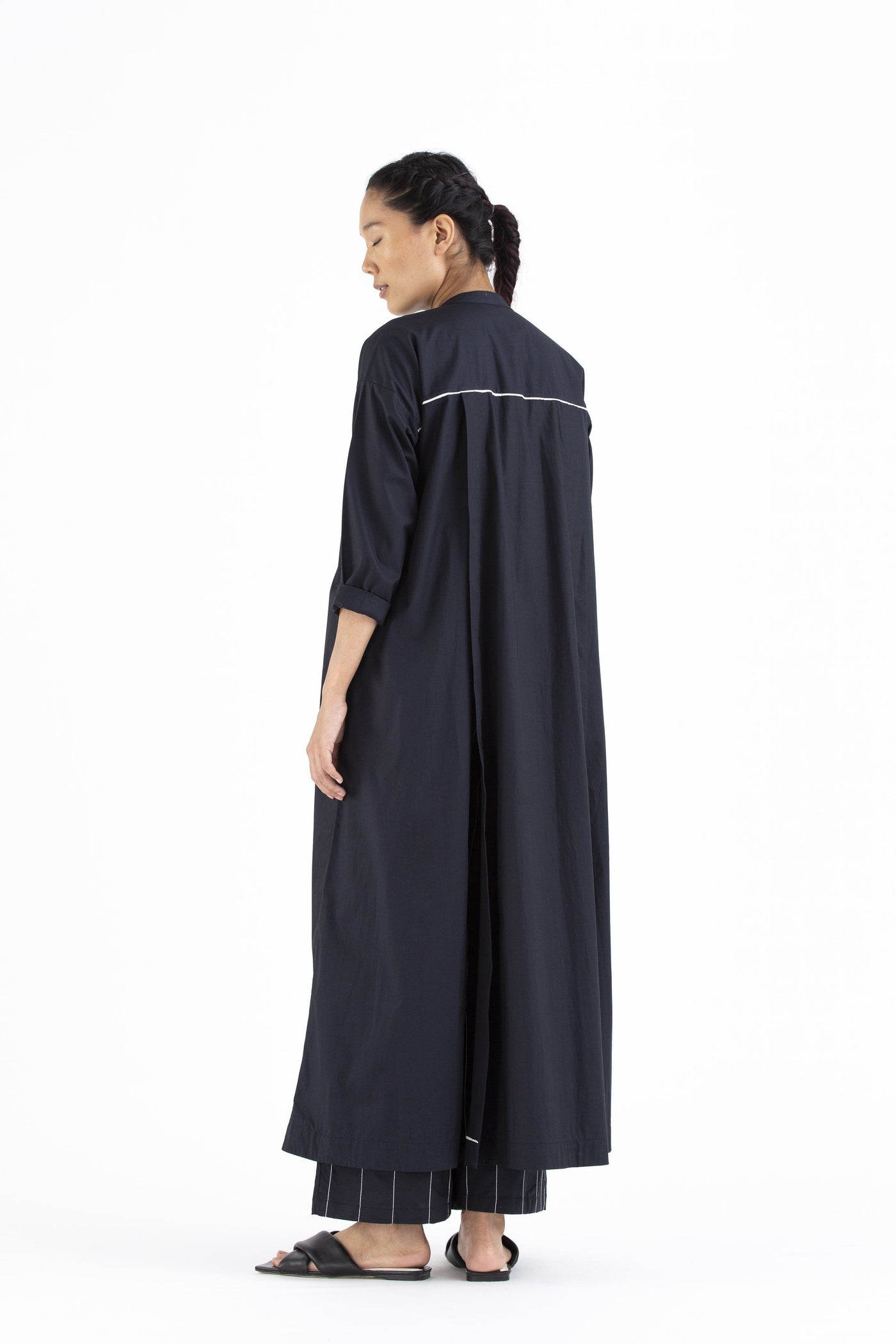 Panel Slit Shirt- Black Fashion THREE