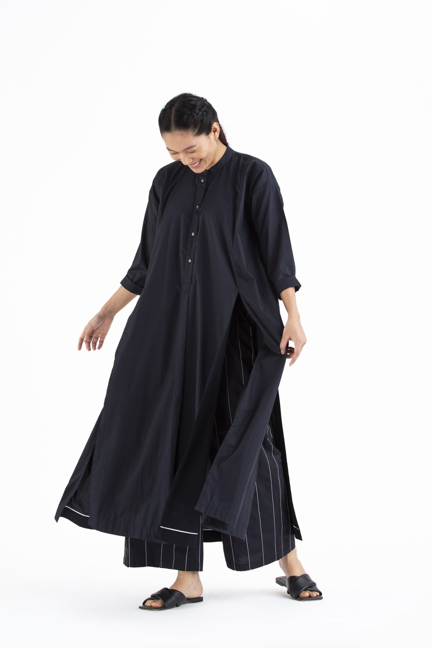 Panel Slit Shirt- Black Fashion THREE