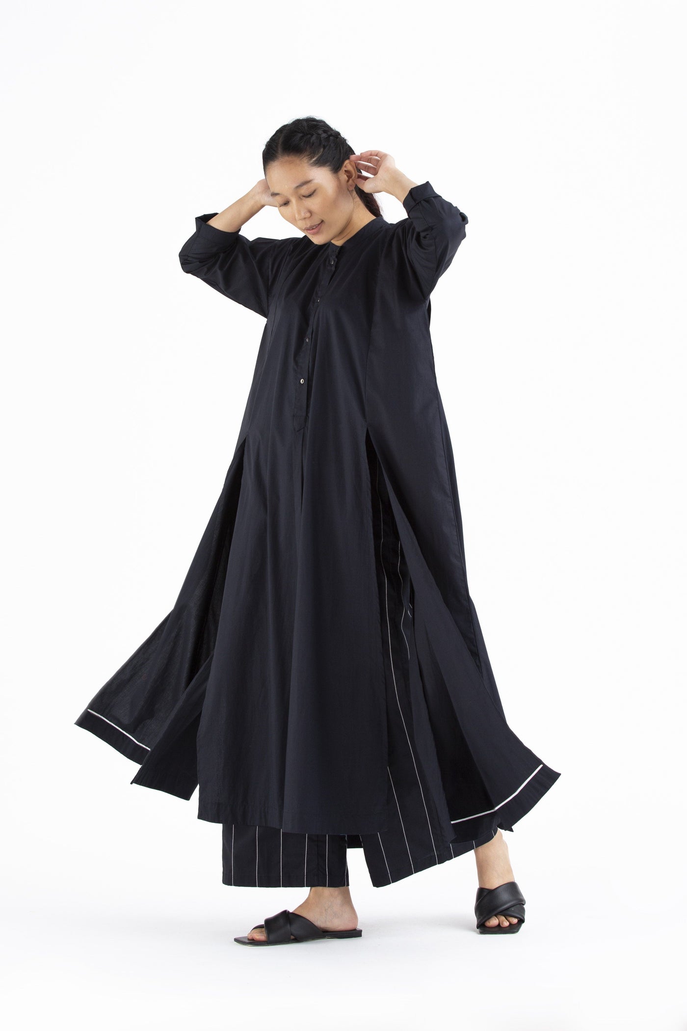 Panel Slit Shirt- Black Fashion THREE