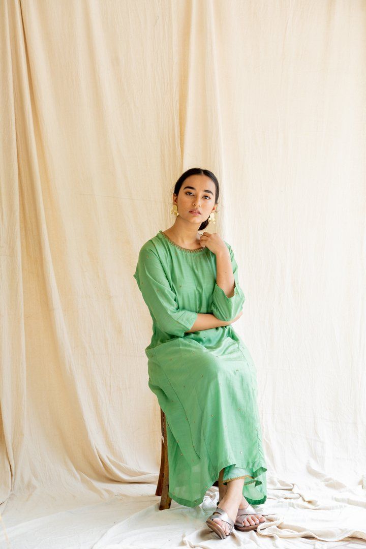 Parrot Green Abha Kurta Set Fashion Nirjara