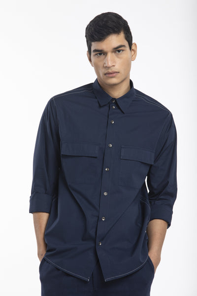 PATCH POCKET SHIRT-NAVY Men THREE Men 