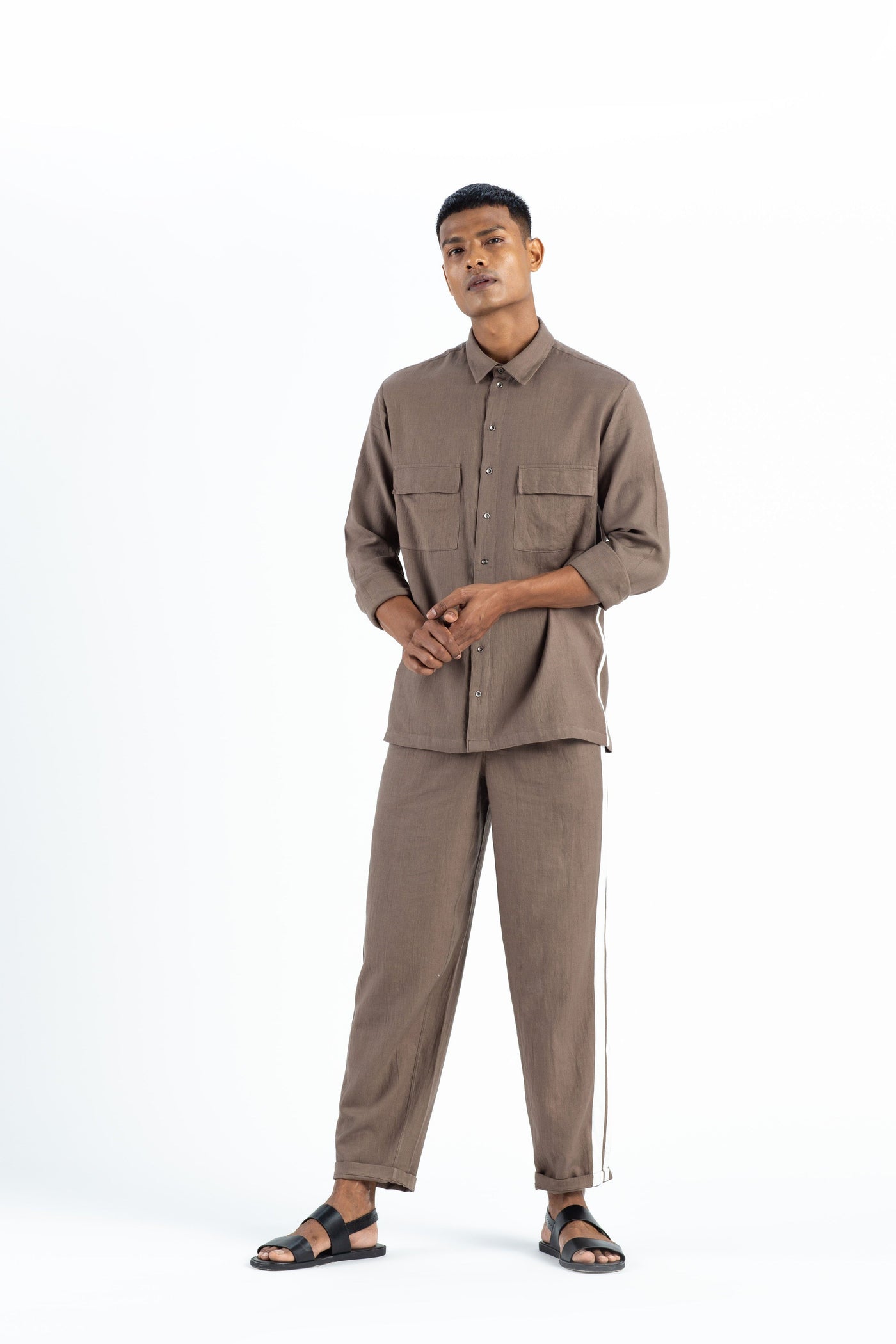 Patch Pocket Shirt With Side Stripe Co-ord- Cedar Men THREE Men 