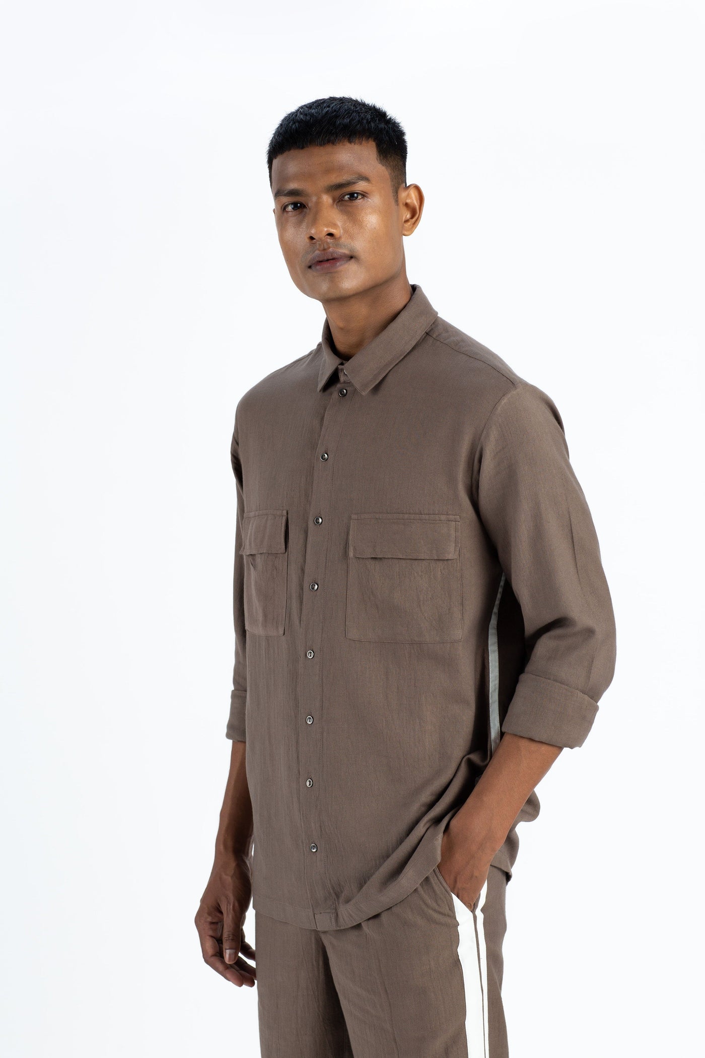 Patch Pocket Shirt With Side Stripe Co-ord- Cedar Men THREE Men 