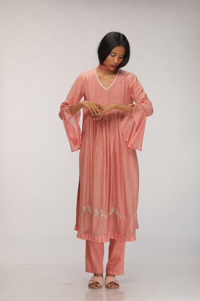 Peach Embroidered & Pintuck Kurta Fashion Myoho 