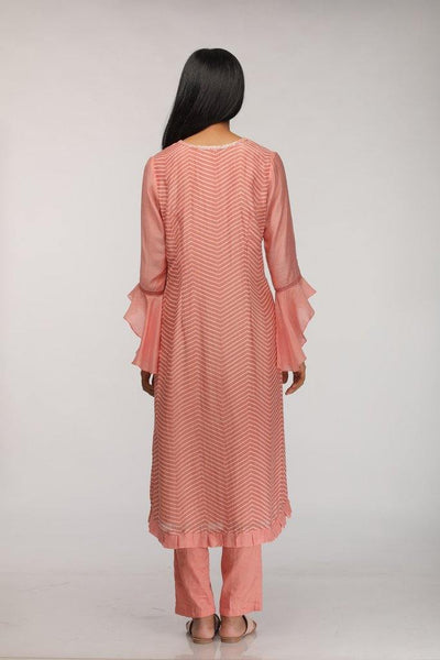 Peach Embroidered & Pintuck Kurta Fashion Myoho 
