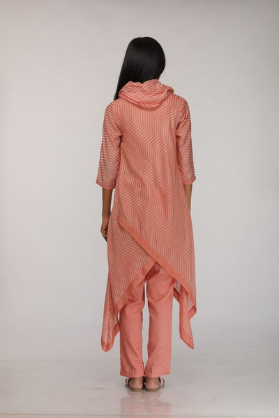 PEACH EMBROIDERED & PRINTED COWL KURTA Fashion Myoho 