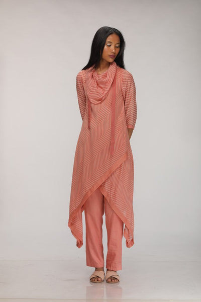 PEACH EMBROIDERED & PRINTED COWL KURTA Fashion Myoho 