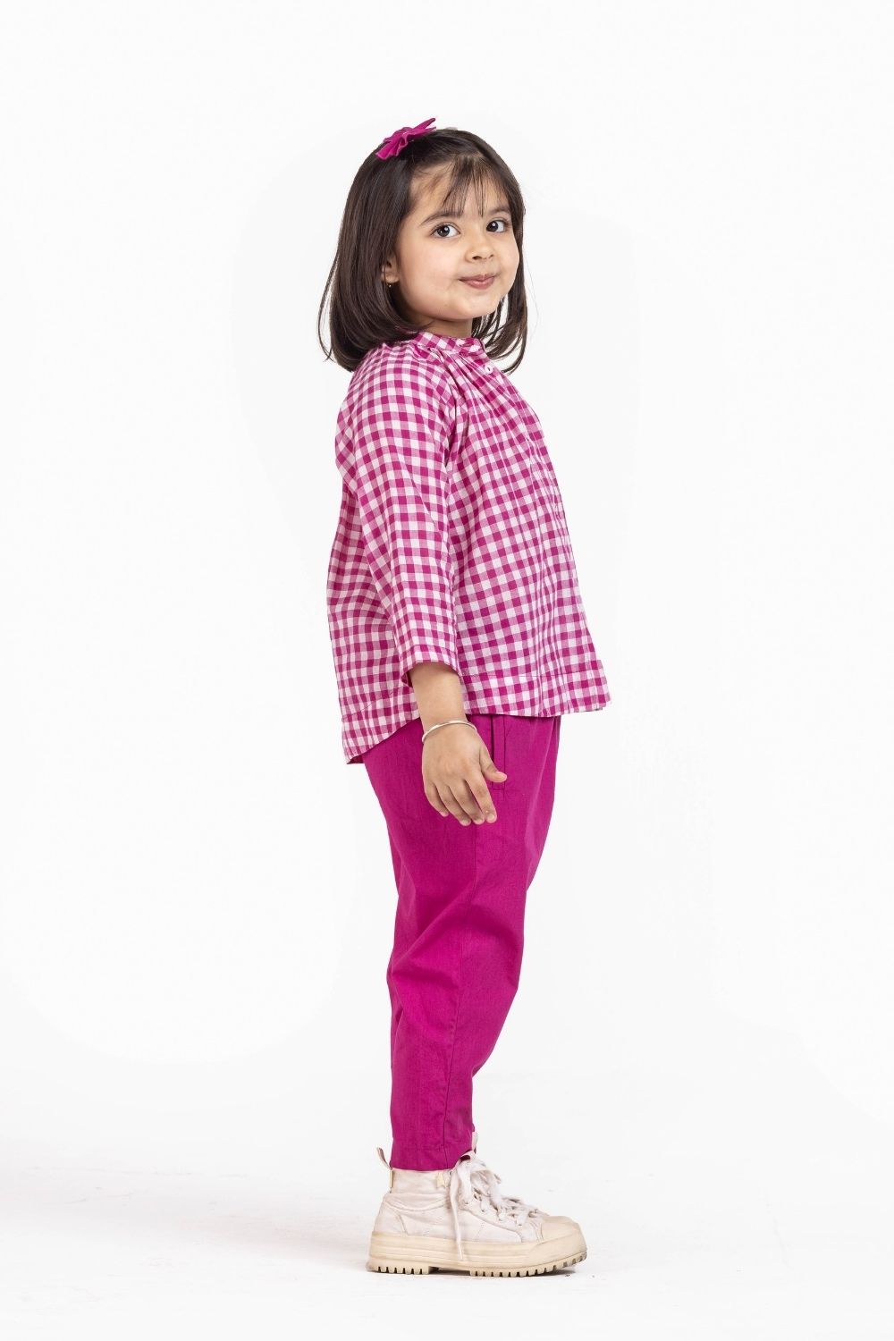 Peasant Top Co-ord Hot Pink Check Kids THREE Kids 