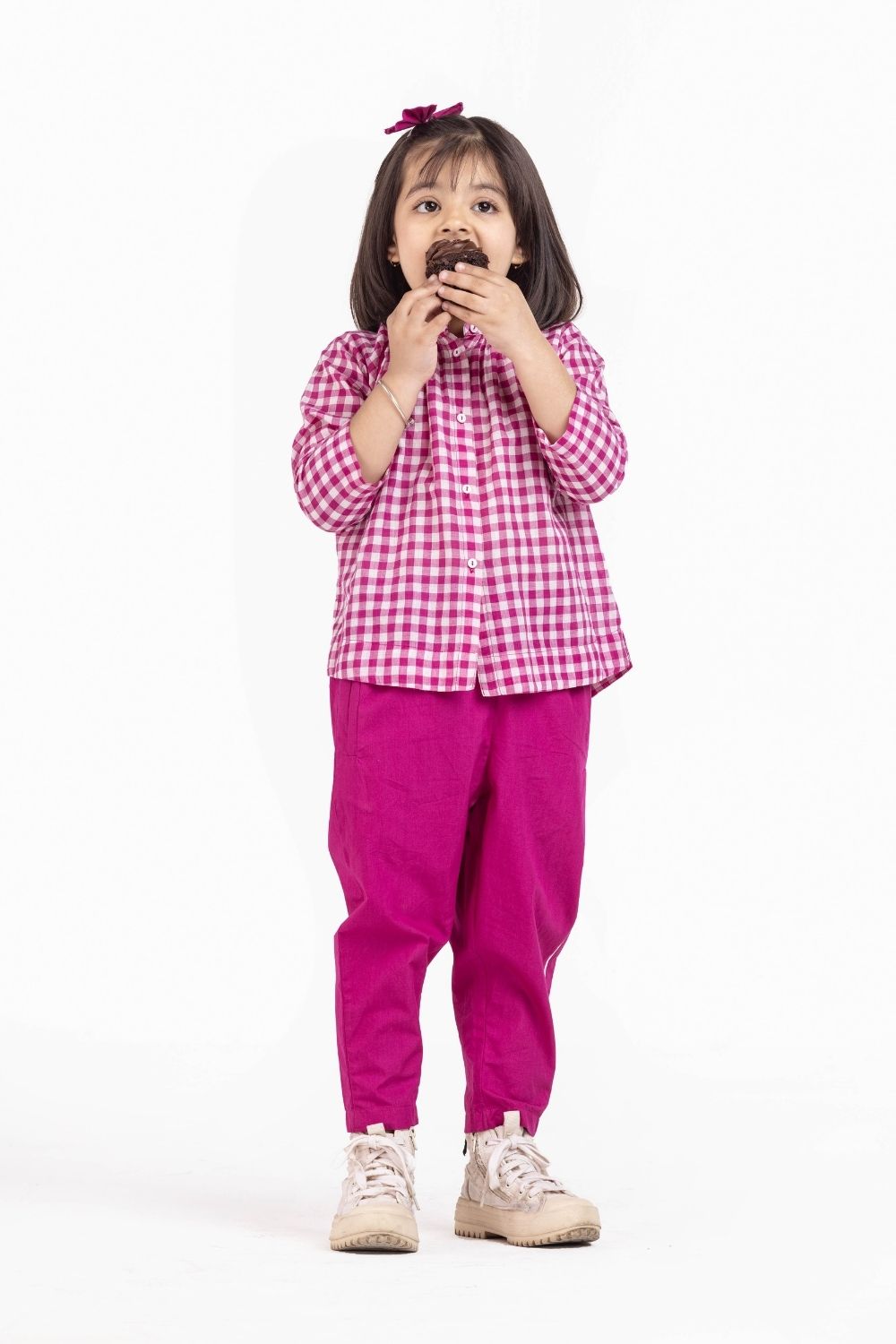 Peasant Top Co-ord Hot Pink Check Kids THREE Kids 