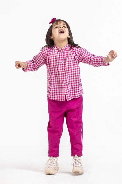 Peasant Top Co-ord Hot Pink Check Kids THREE Kids 