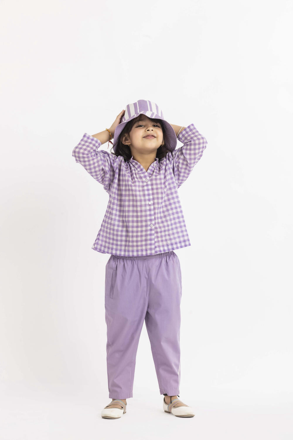 Peasant Top Co-ord Lavender Check Kids THREE Kids 