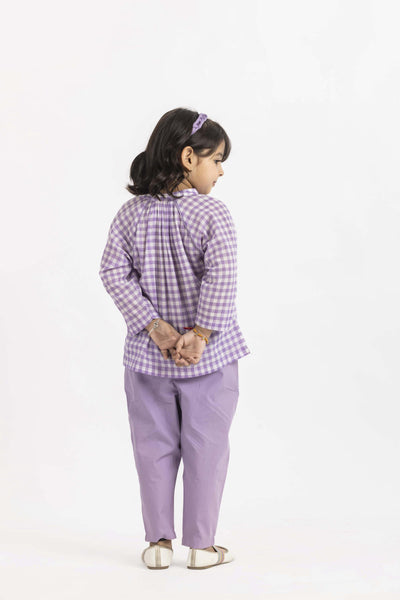 Peasant Top Co-ord Lavender Check Kids THREE Kids 