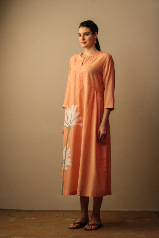 Peony flower applique dress peach Fashion Mallika Mathur