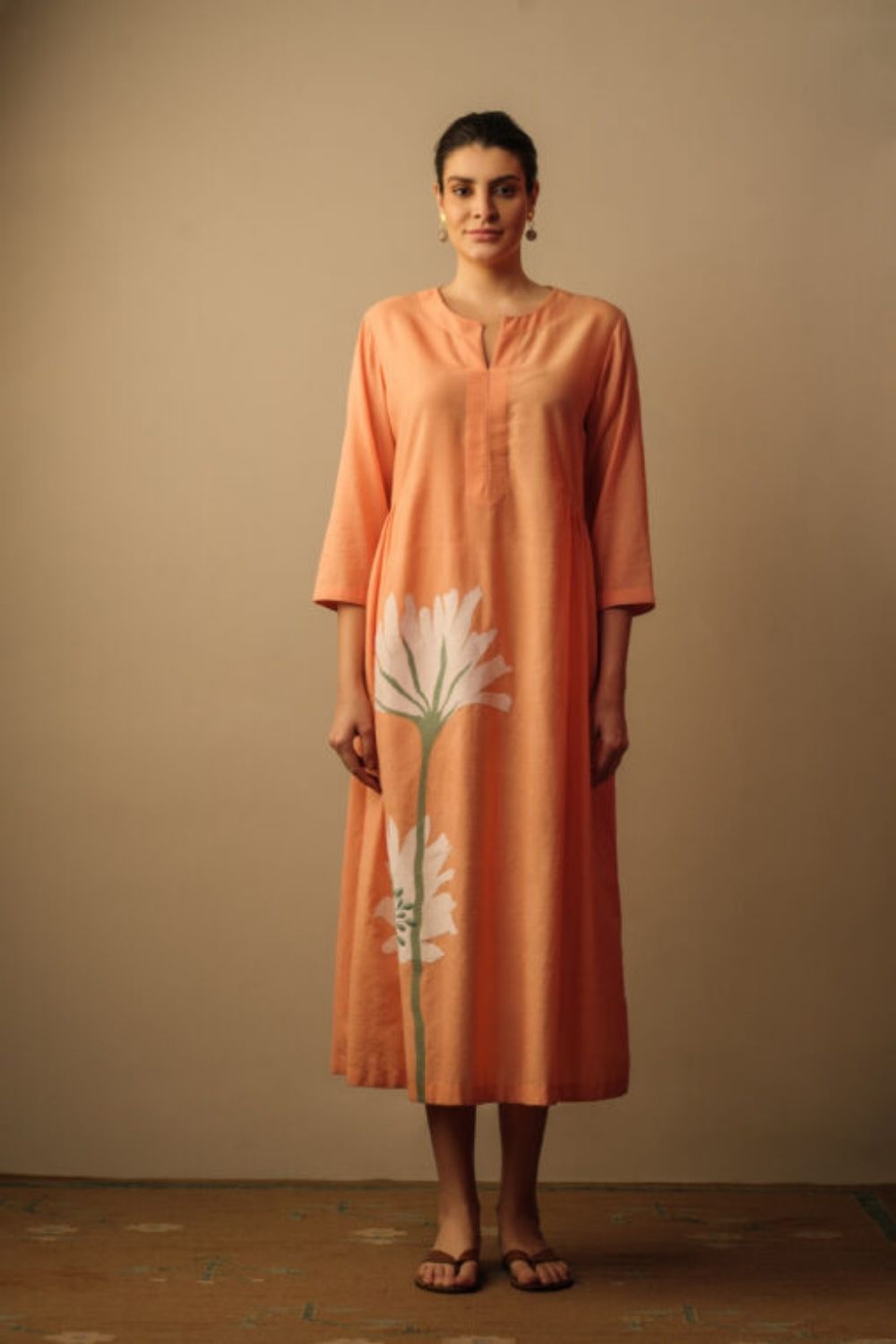 Peony flower applique dress peach Fashion Mallika Mathur