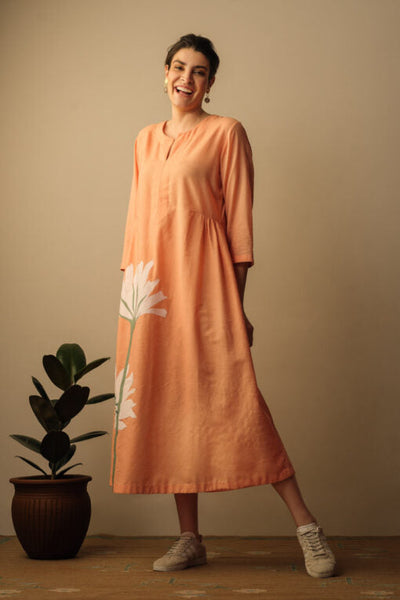 Peony flower applique dress peach Fashion Mallika Mathur