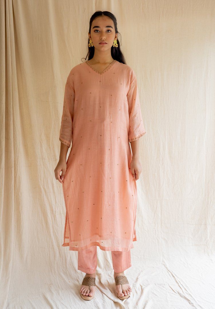 Pink Peach Baad Kurta Set Fashion Nirjara