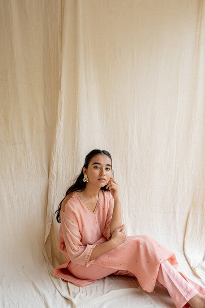 Pink Peach Baad Kurta Set Fashion Nirjara