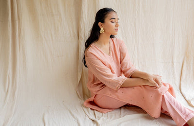 Pink Peach Baad Kurta Set Fashion Nirjara