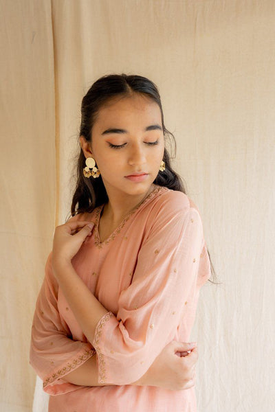 Pink Peach Baad Kurta Set Fashion Nirjara