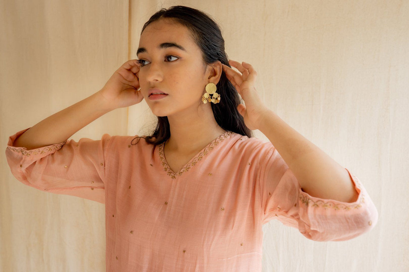 Pink Peach Baad Kurta Set Fashion Nirjara