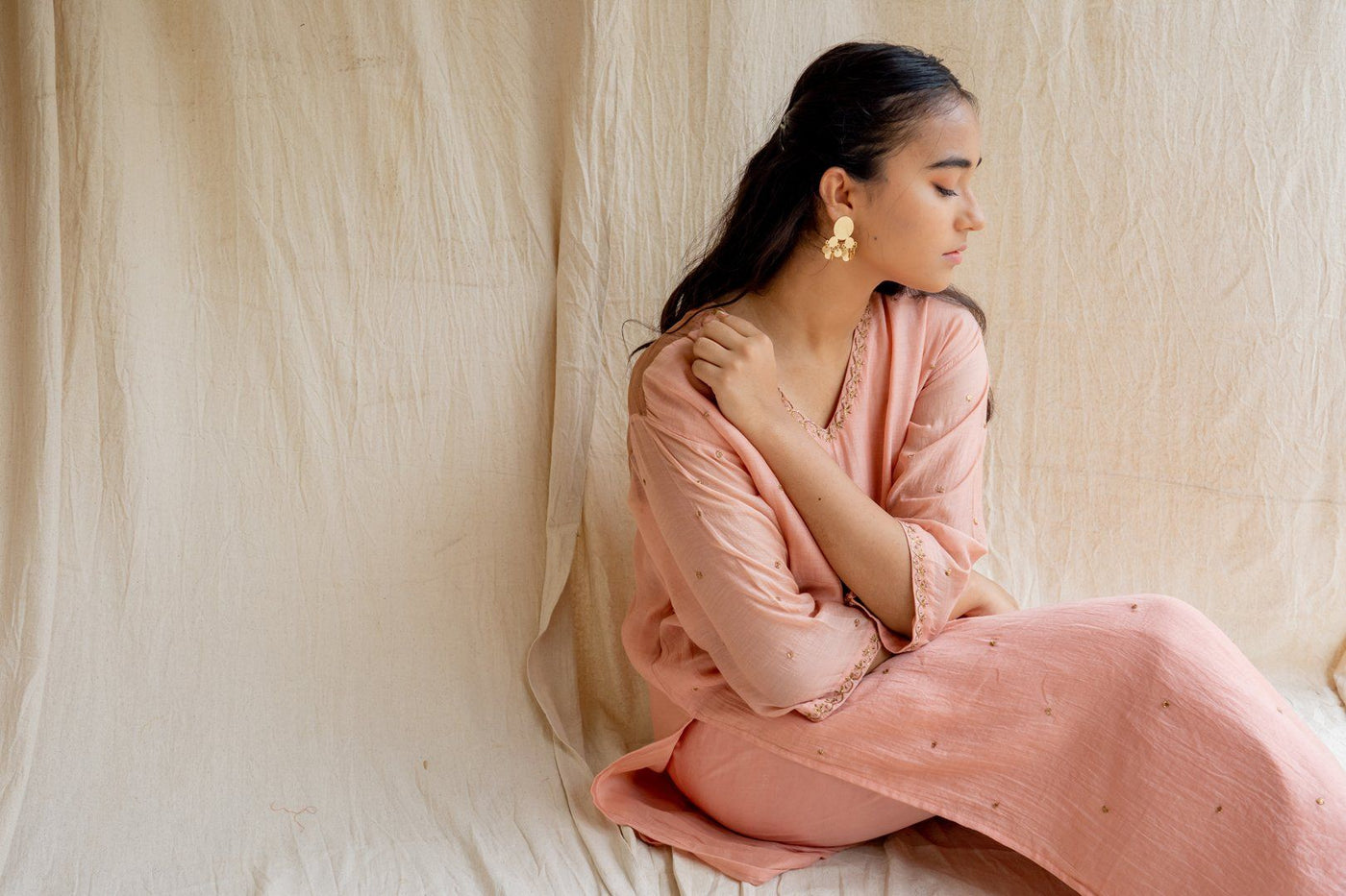 Pink Peach Baad Kurta Set Fashion Nirjara