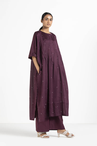 Pintuck Kaftan Co-ord Wine Fashion THREE