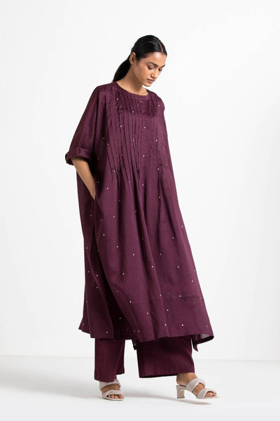 Pintuck Kaftan Co-ord Wine Fashion THREE