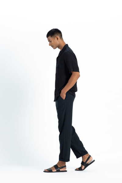 Pleated Pant-Black Men THREE Men 