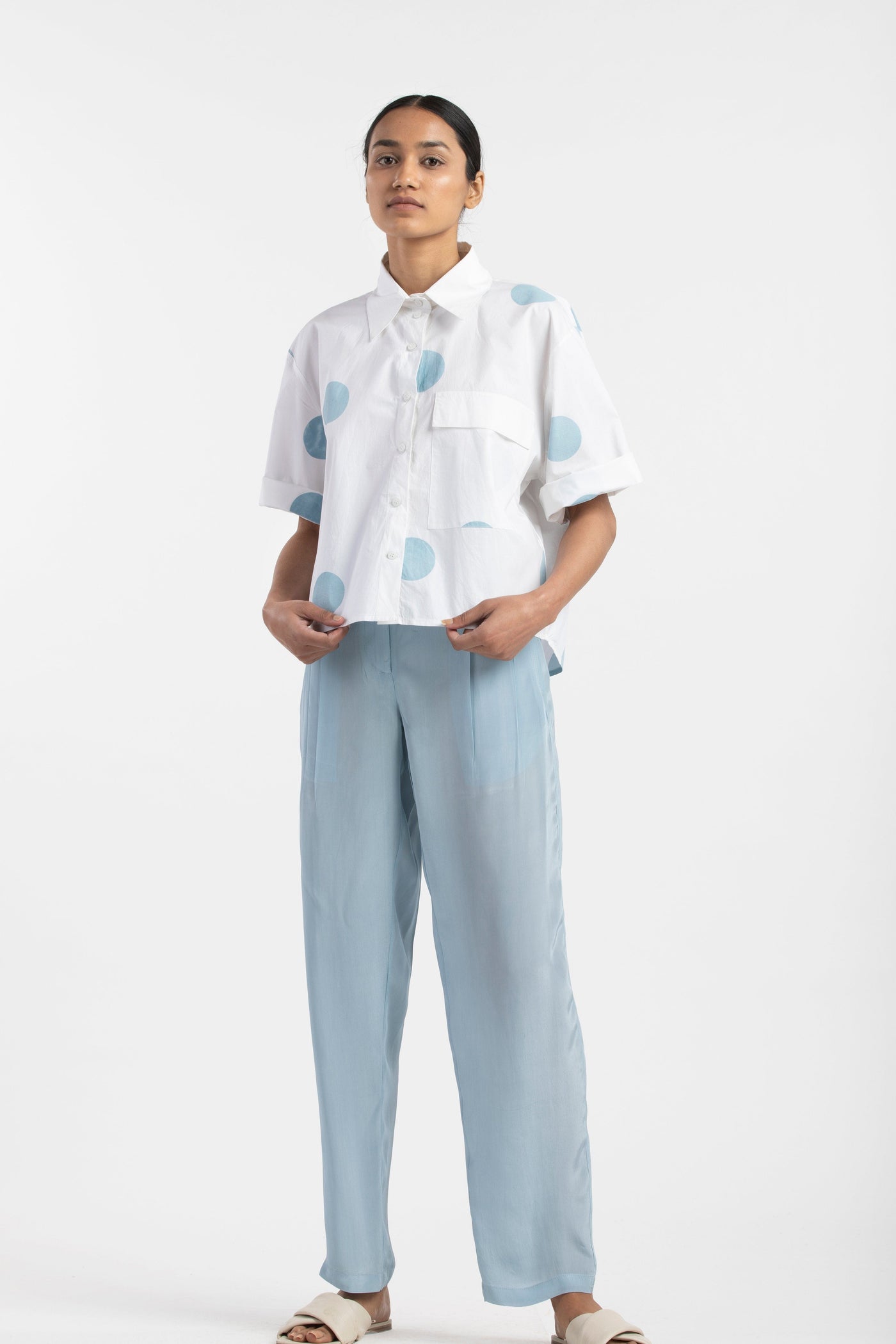 Pleated Pant- Powder Blue Fashion THREE