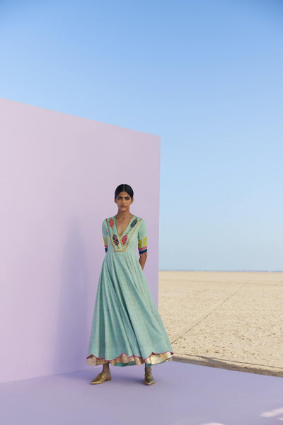 POWDER BLUE PRINTED ANARKALI SET Fashion Rajiramniq
