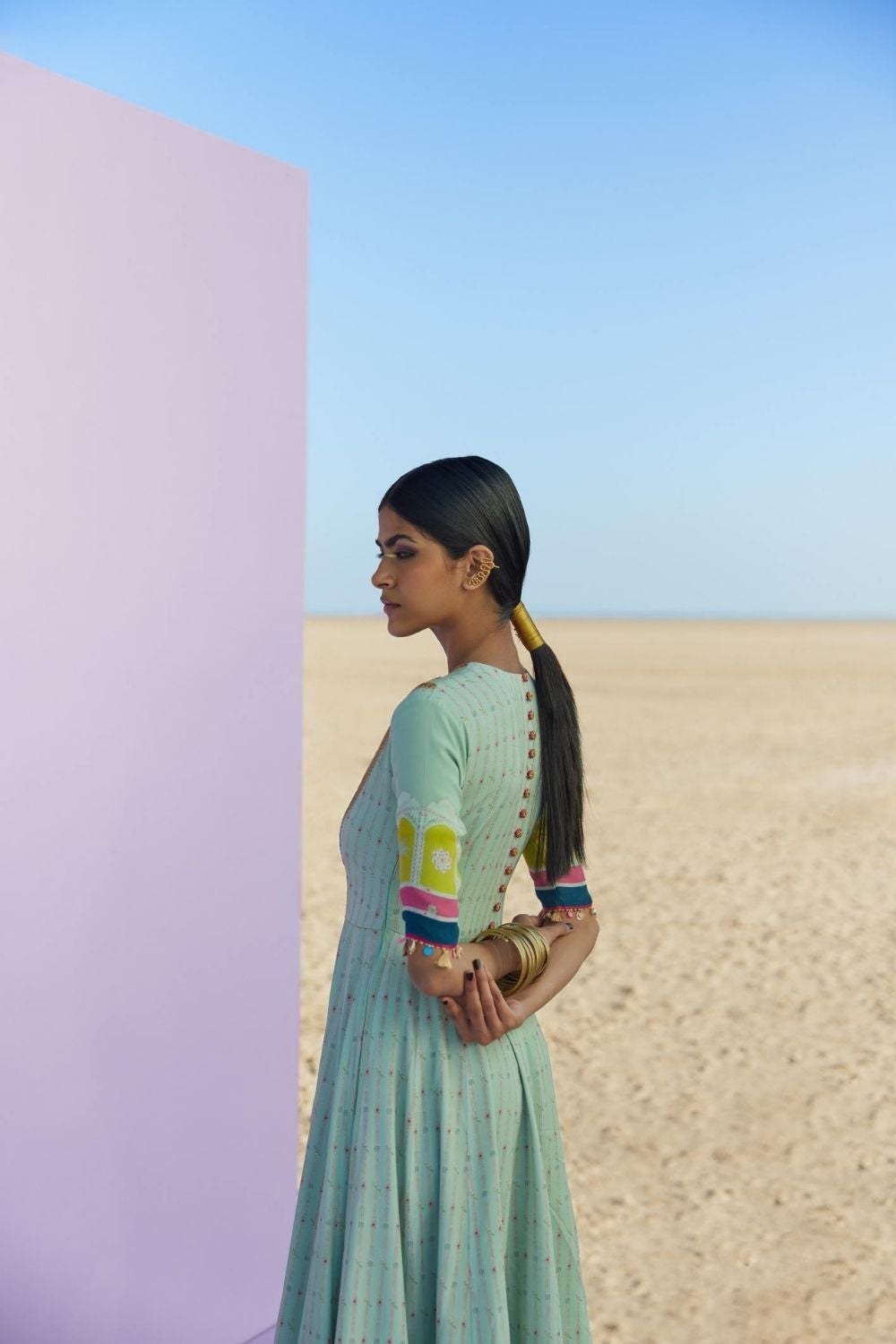POWDER BLUE PRINTED ANARKALI SET Fashion Rajiramniq