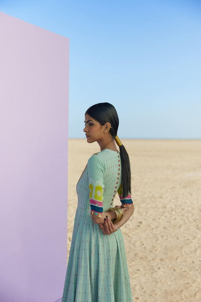 POWDER BLUE PRINTED ANARKALI SET Fashion Rajiramniq