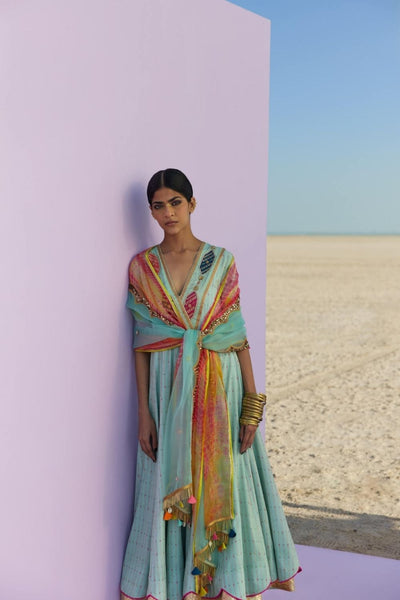 POWDER BLUE PRINTED ANARKALI SET Fashion Rajiramniq