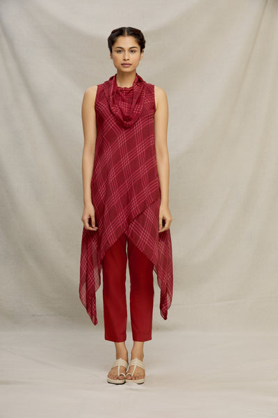 PRINTED CHECK SILK BIAS COWL TOP Fashion MYOHO 