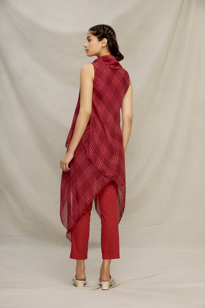 PRINTED CHECK SILK BIAS COWL TOP Fashion MYOHO 