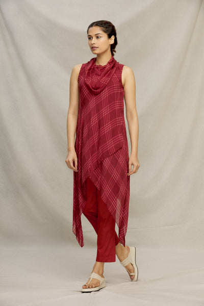 PRINTED CHECK SILK BIAS COWL TOP Fashion MYOHO 