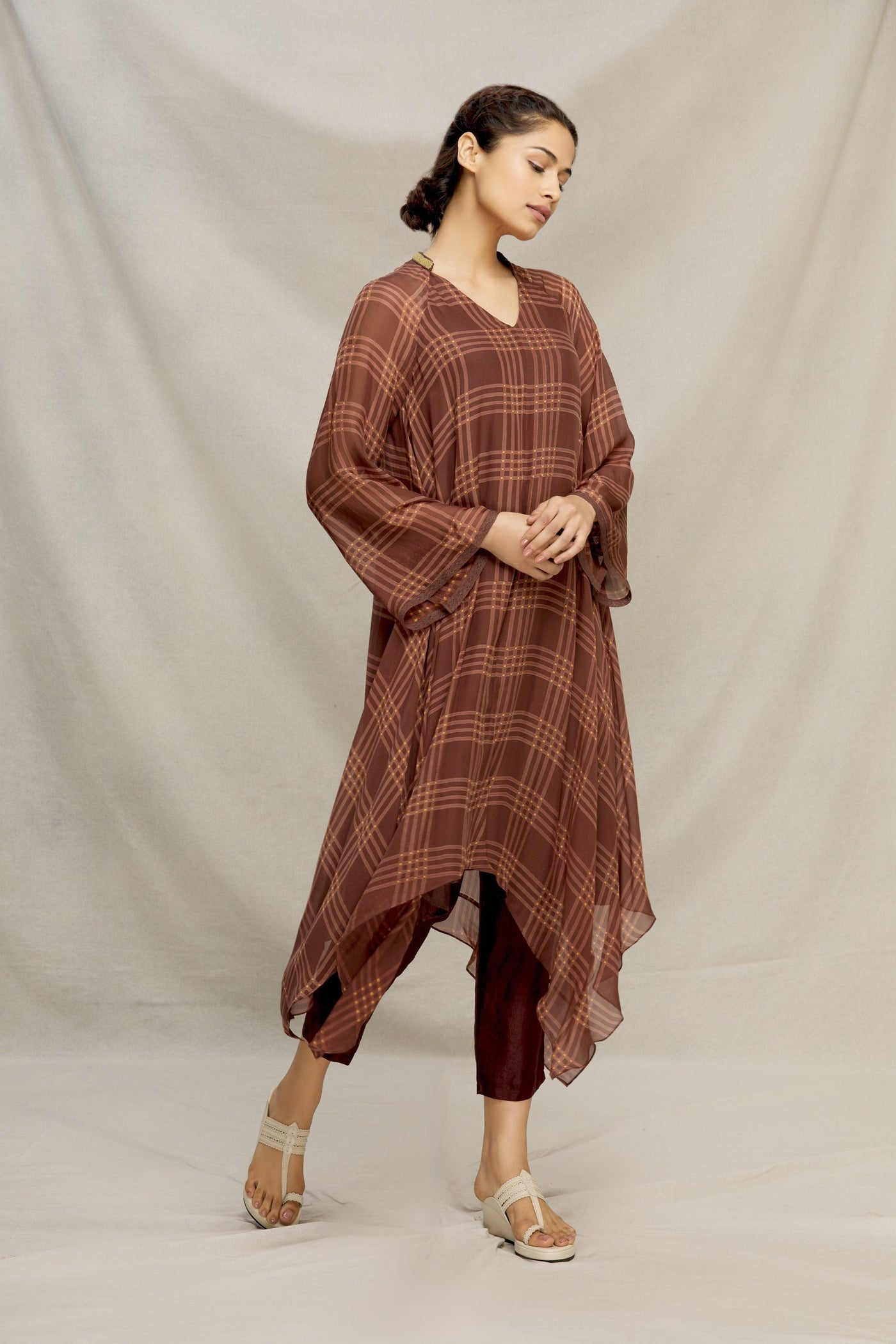 PRINTED CHECK SILK BIAS RAGLAN DRESS Fashion MYOHO 