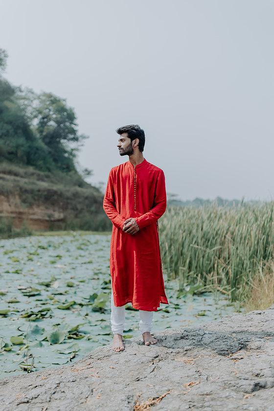 Red Angarkha Kurta Men Nirjara Men