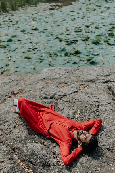 Red Angarkha Kurta Men Nirjara Men