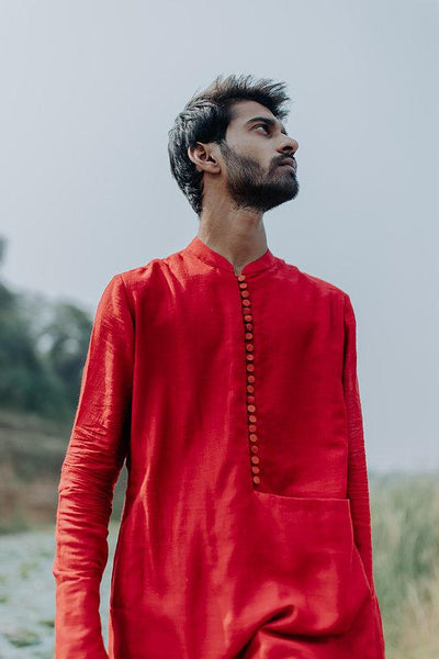 Red Angarkha Kurta Men Nirjara Men