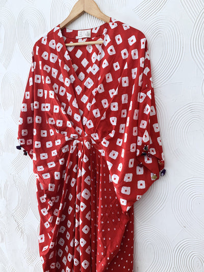 Red Bandhani Drape Dress Fashion The Pot Plant