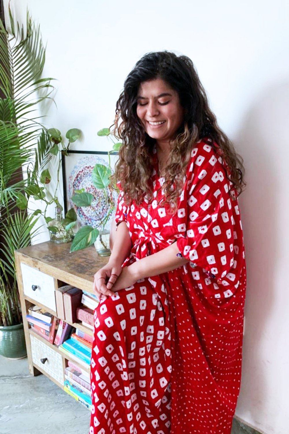 Red Bandhani Drape Dress Fashion The Pot Plant