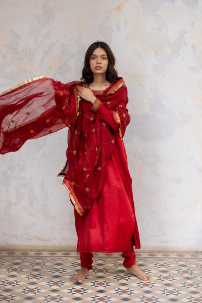 Red Hamida Jaal Odhani Fashion Nirjara