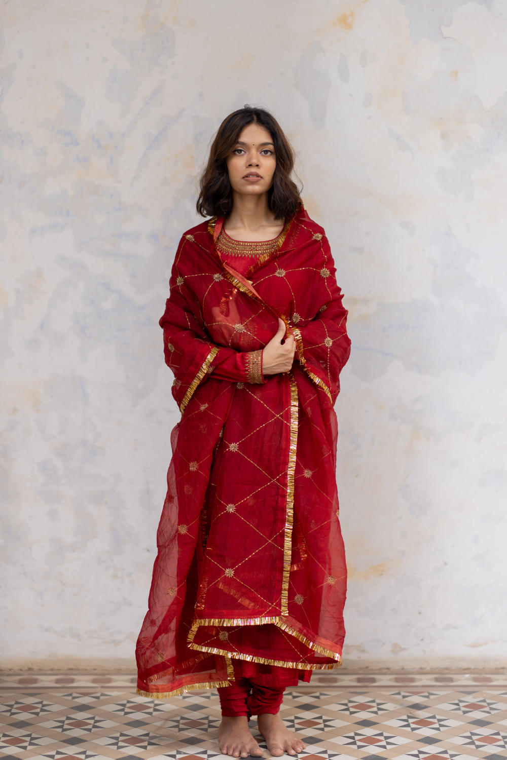 Red Hamida Jaal Odhani Fashion Nirjara