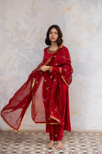 Red Hamida Jaal Odhani Fashion Nirjara
