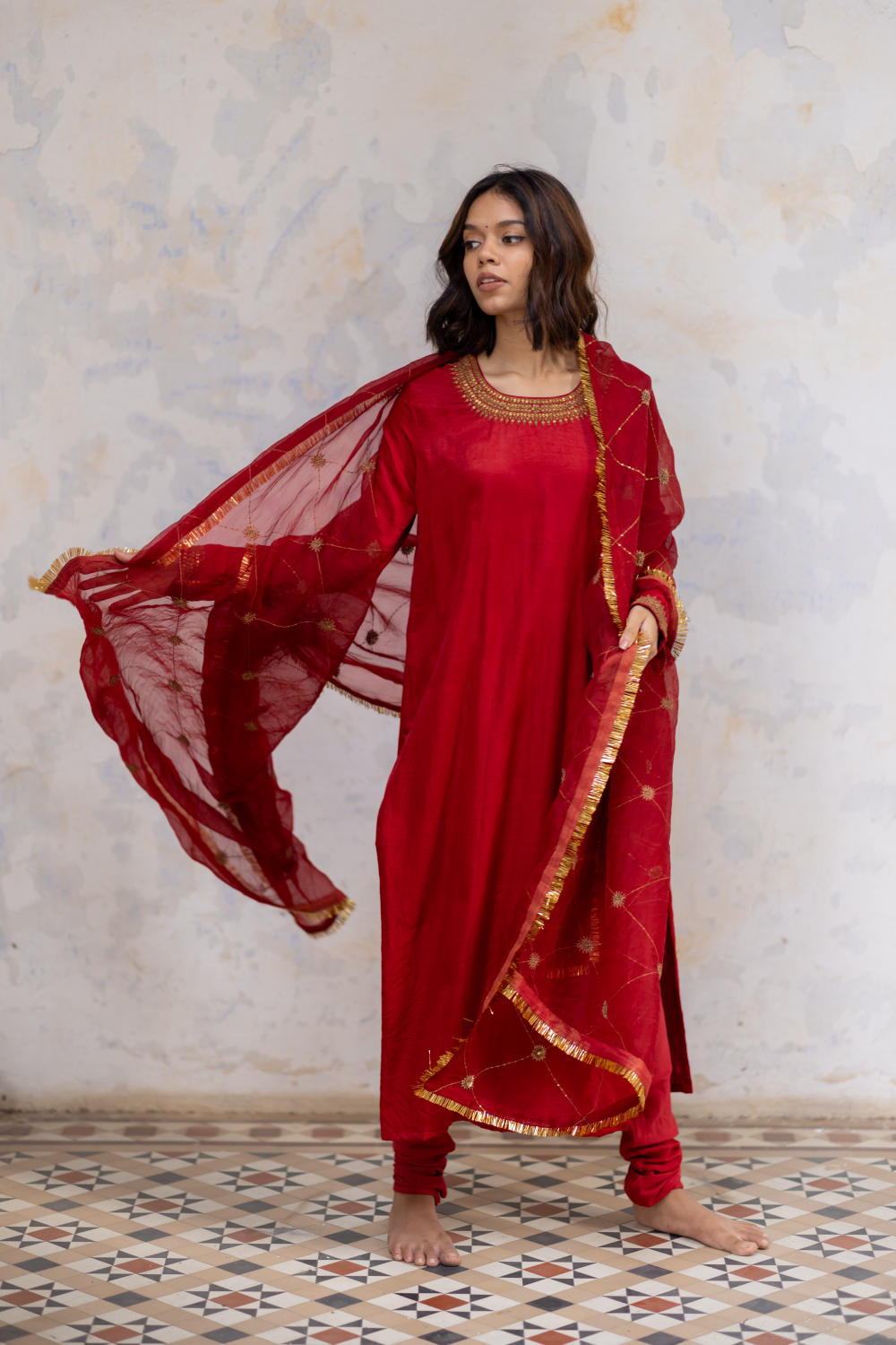 Red Hamida Jaal Odhani Fashion Nirjara