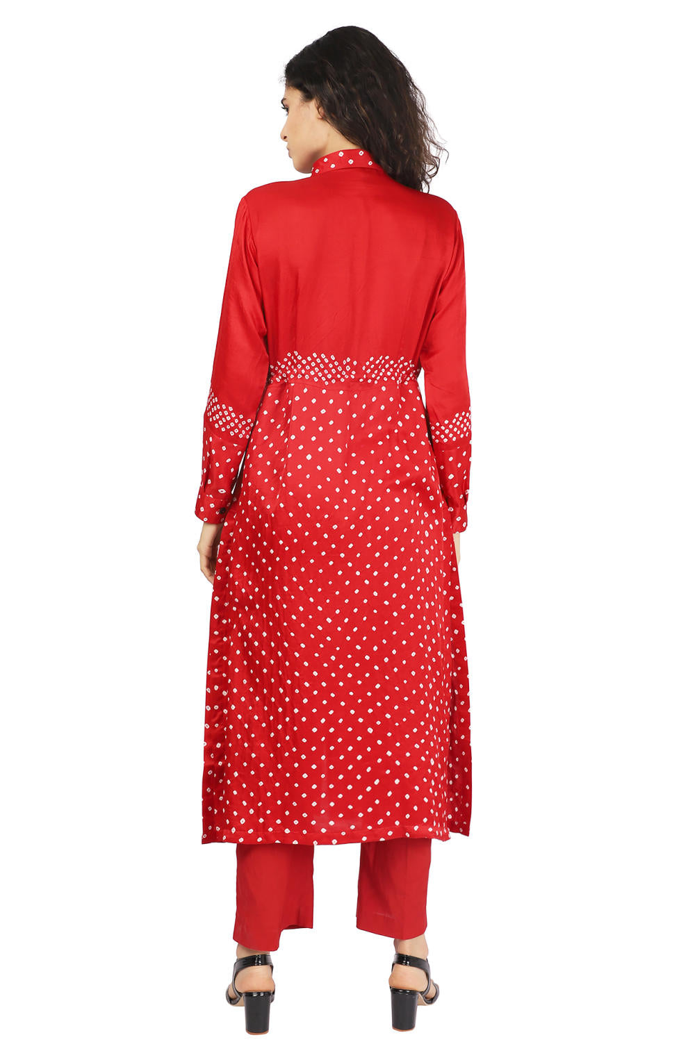 Red Hand-Done Bandhani Half And Half Kurta Set Fashion The Pot Plant