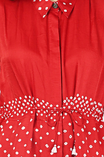 Red Hand-Done Bandhani Half And Half Kurta Set Fashion The Pot Plant