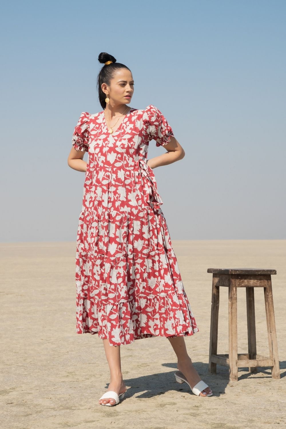 Red Lilies Tier Wrap Dress Fashion Marche
