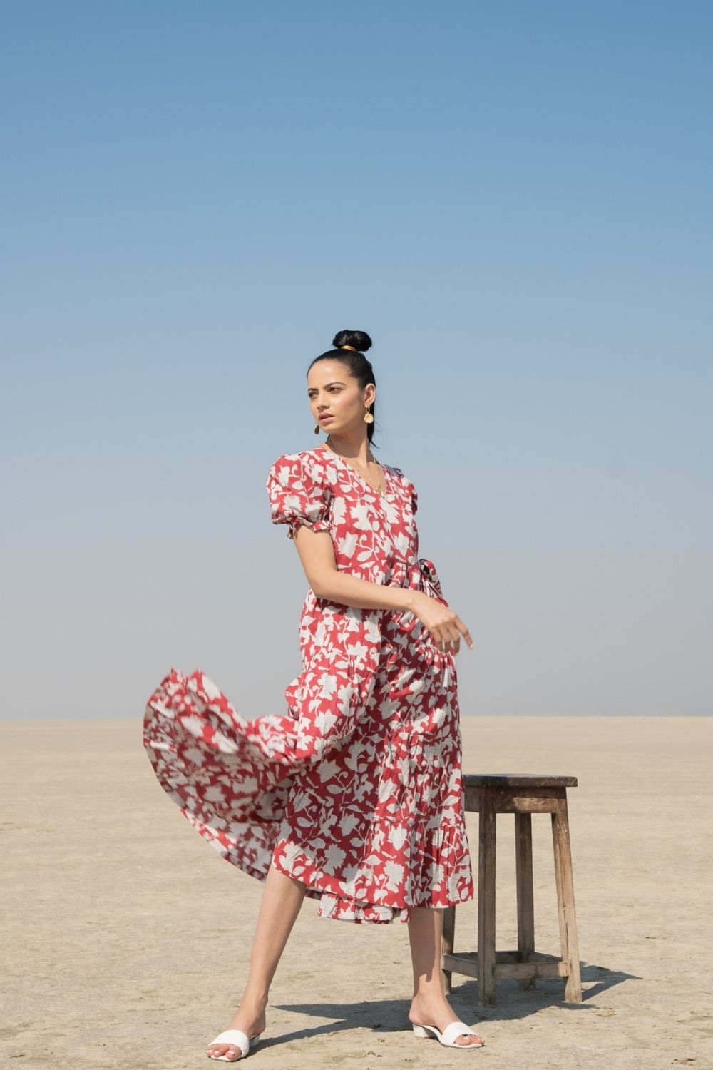 Red Lilies Tier Wrap Dress Fashion Marche